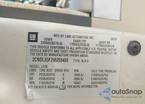 2009 Chevrolet Equinox Lt из США, поврежденный, VIN 2CNDL33F296253430